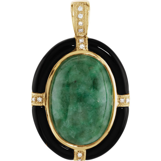 14 Karat Yellow Gold Russian Jadeite, Onyx and Diamond Pendant Questions & Answers