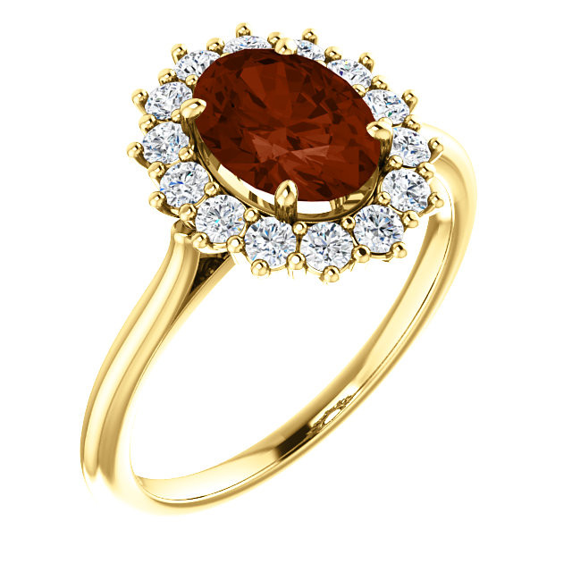 14 Karat Yellow Gold Mozambique Garnet and 0.40 Carat Diamond Ring Questions & Answers