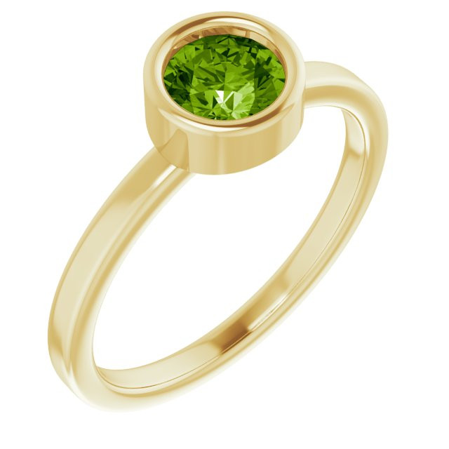 Peridot in 14 Karat Yellow Gold 5.5 mm Round Peridot Gemstone Ring Questions & Answers