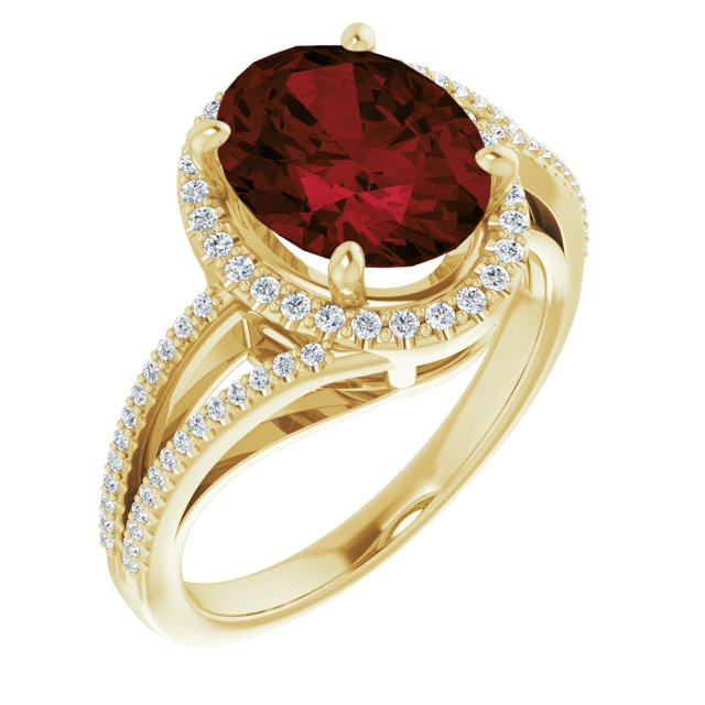 Red Garnet Ring in 14 Karat Yellow Gold Mozambique Garnet and 0.25 Carat Diamond Ring Questions & Answers