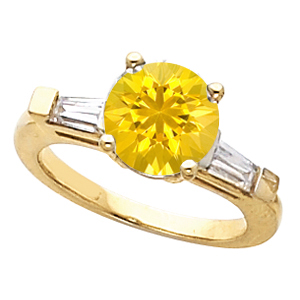 Pretty Round Yellow 1.00 Carat 6mm Sapphire Gemstone Engagement Ring With Diamond Baguette Side Gems Questions & Answers